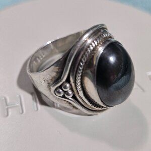 Sterling Silver and Hematite Statement Ring, Size 8.5